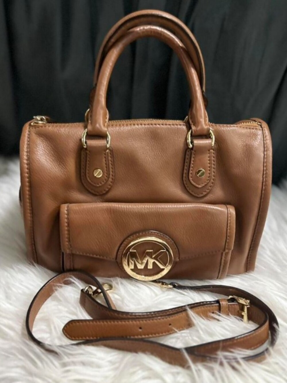 Michael Kors Tan Leather Satchel with Gold Hardware